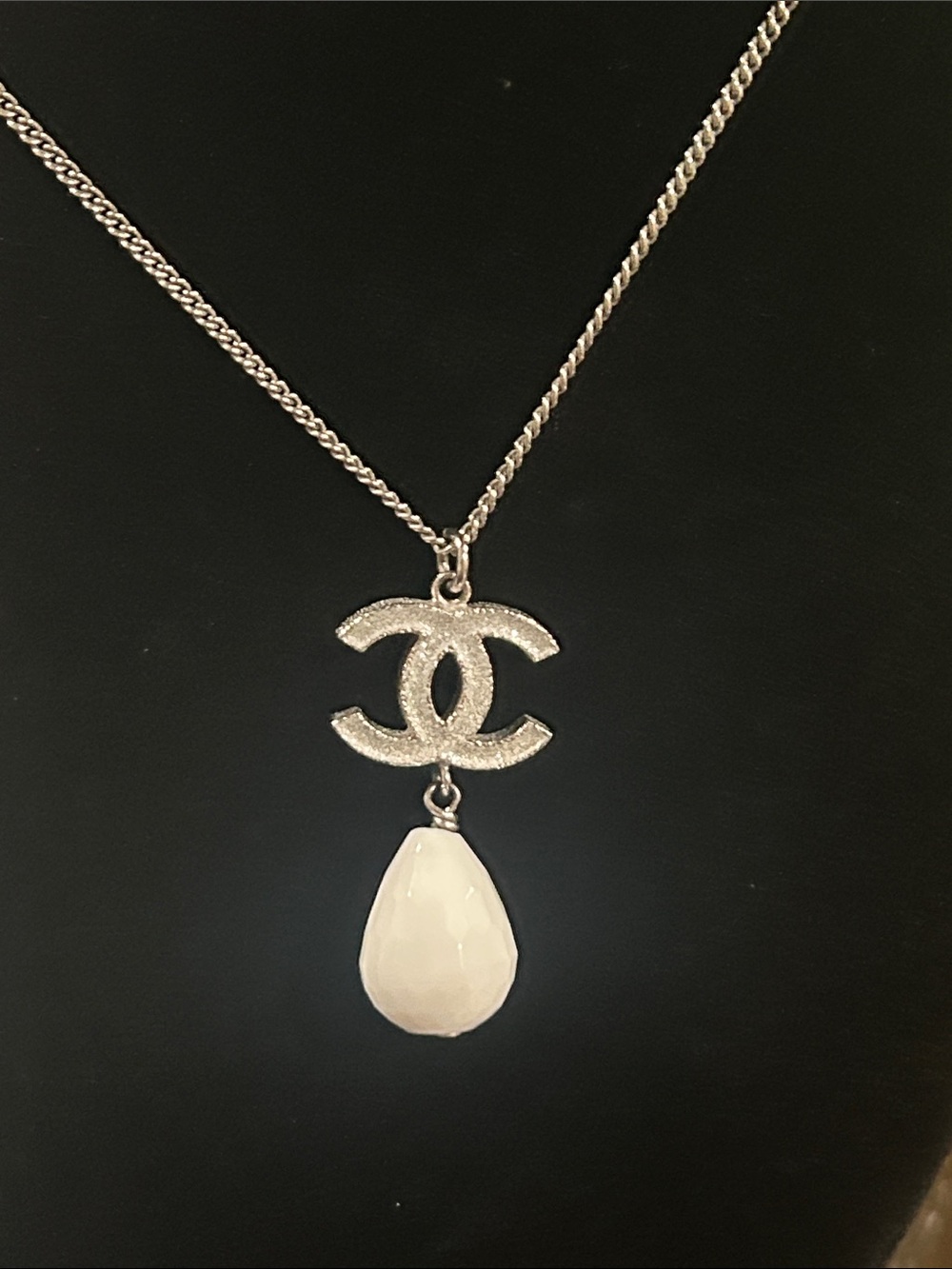 Chanel CC Brass Resin Teardrop Pendant Necklace